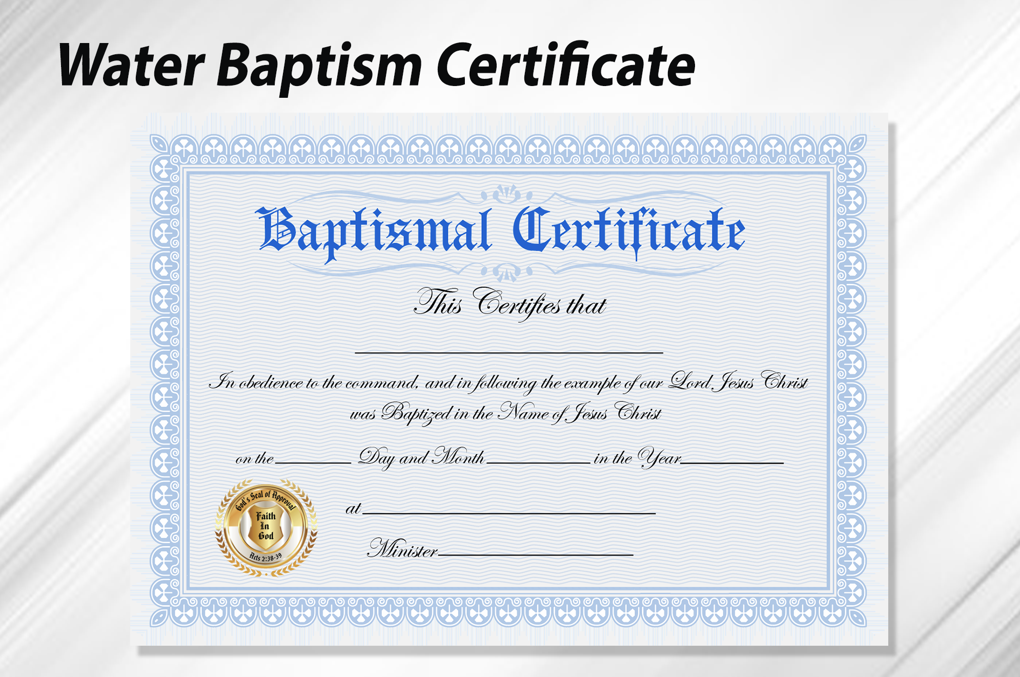 Water Baptism Certificate 4568 Apostolic New Life Publications