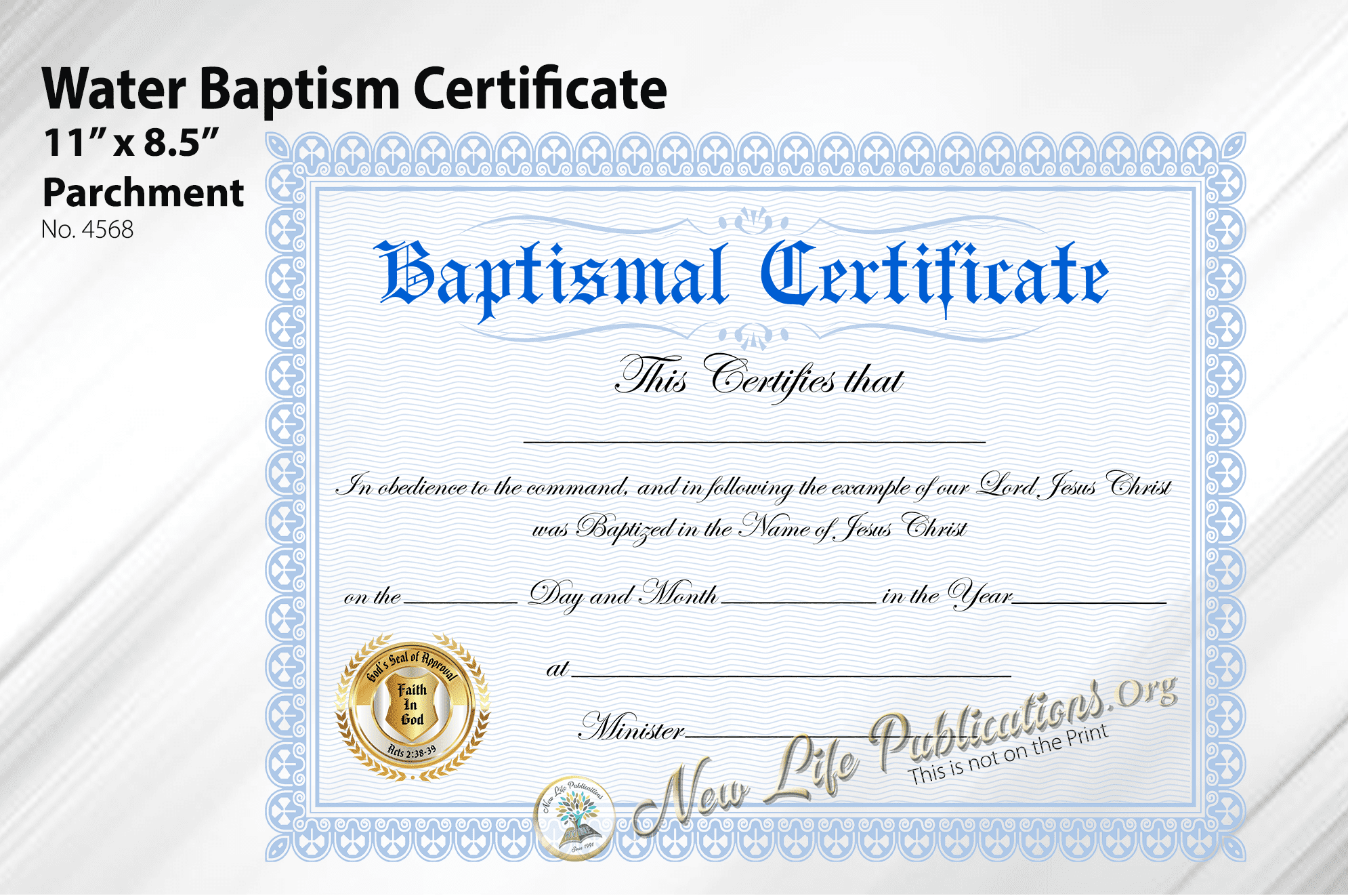 Water Baptism Certificate in Jesus Name – Apostolic Baptism Certificate 4568